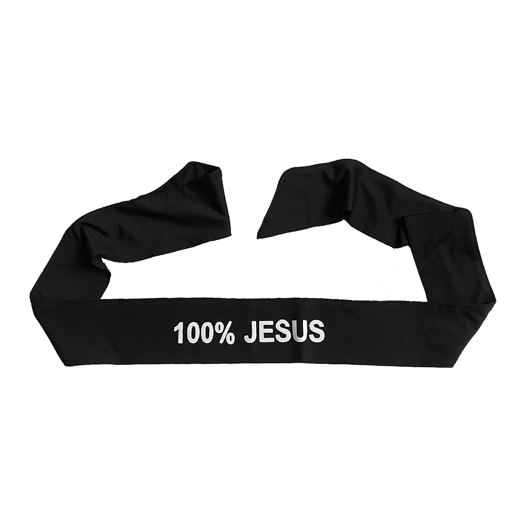 BLACK 100% JESUS TIE-BACK HEADBAND